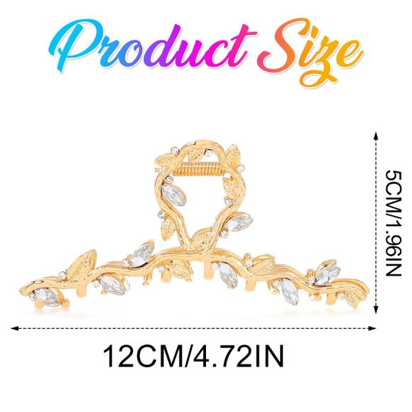 Rhinestone Claw Clips Gold Metal Thick Hair Large Fancy Hair Accessories Pack of - Picture 4 of 7